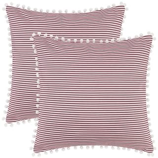 1 Pair Striped Pillow Cover with Pom Pom Fringe for Home Cushion Case