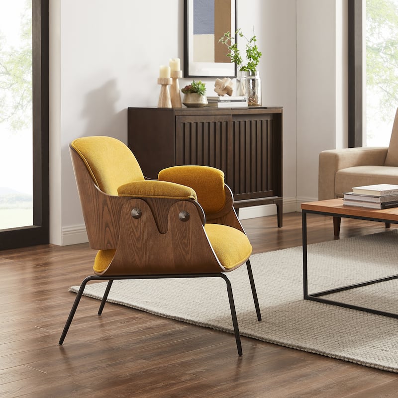 Art Leon Mid-Century Modern Fabric and Wood Accent Arm Chair