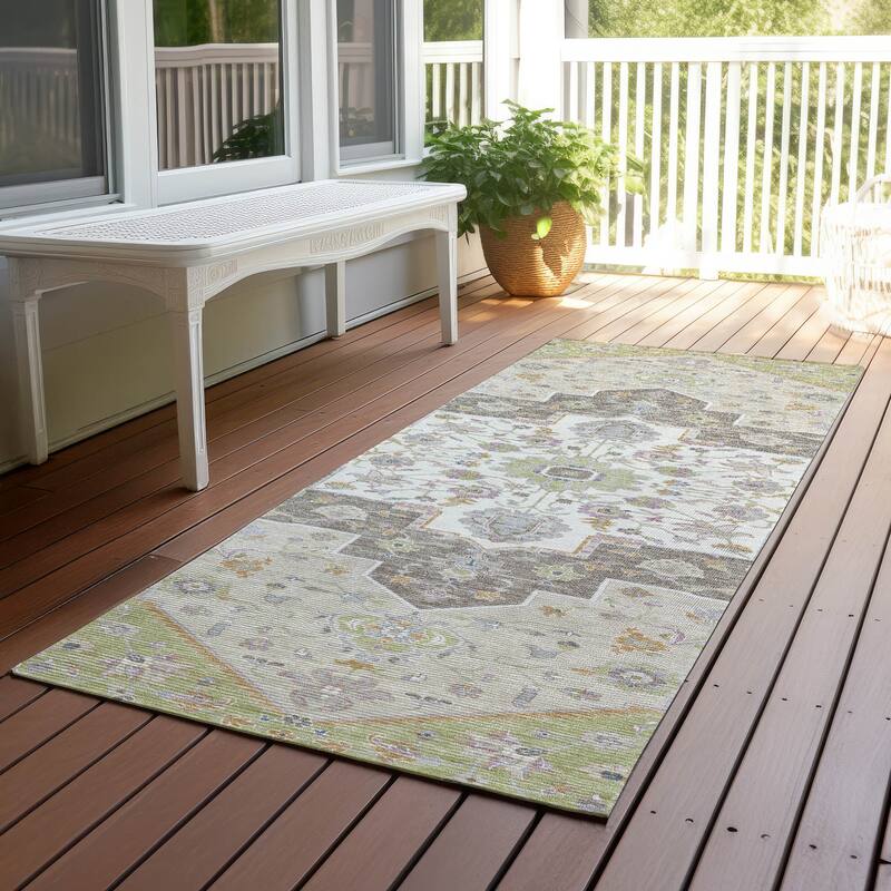 Machine Washable Indoor/ Outdoor Traditional Kolkata Chantille Rug - Aloe - 2'3" x 7'6"