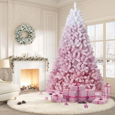Pink Snow Flocked Artificial Christmas Tree for Home Office - N/A