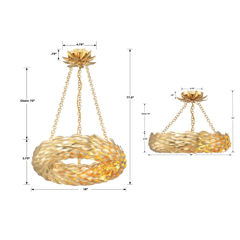 Broche 6 Light Antique Gold Semi Flush Mount - 18"W x 3.75"H x 18"D