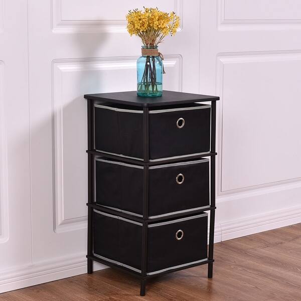 Shop Costway Night Stand End Side Table Storage Bin Home Office Furni W 3 Storage Baskets Overstock 28624956