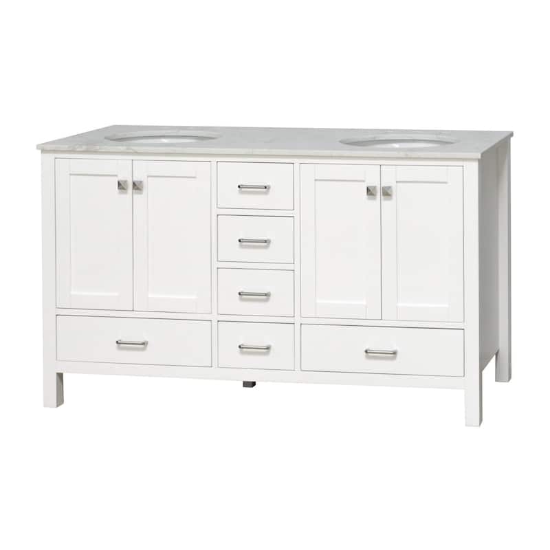 KitchenBathCollection Horizon 60" Double Bathroom Vanity with Engineered Carrara Top