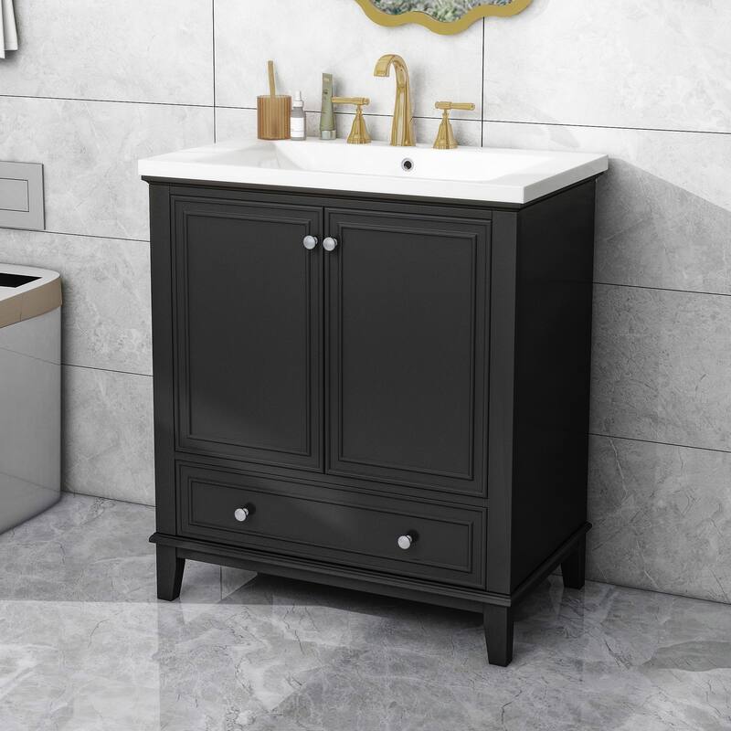 30" Bathroom Vanity with Sink Combo, Multi-functional Bathroom Cabinet with Doors and Drawer, Solid Frame and MDF Board