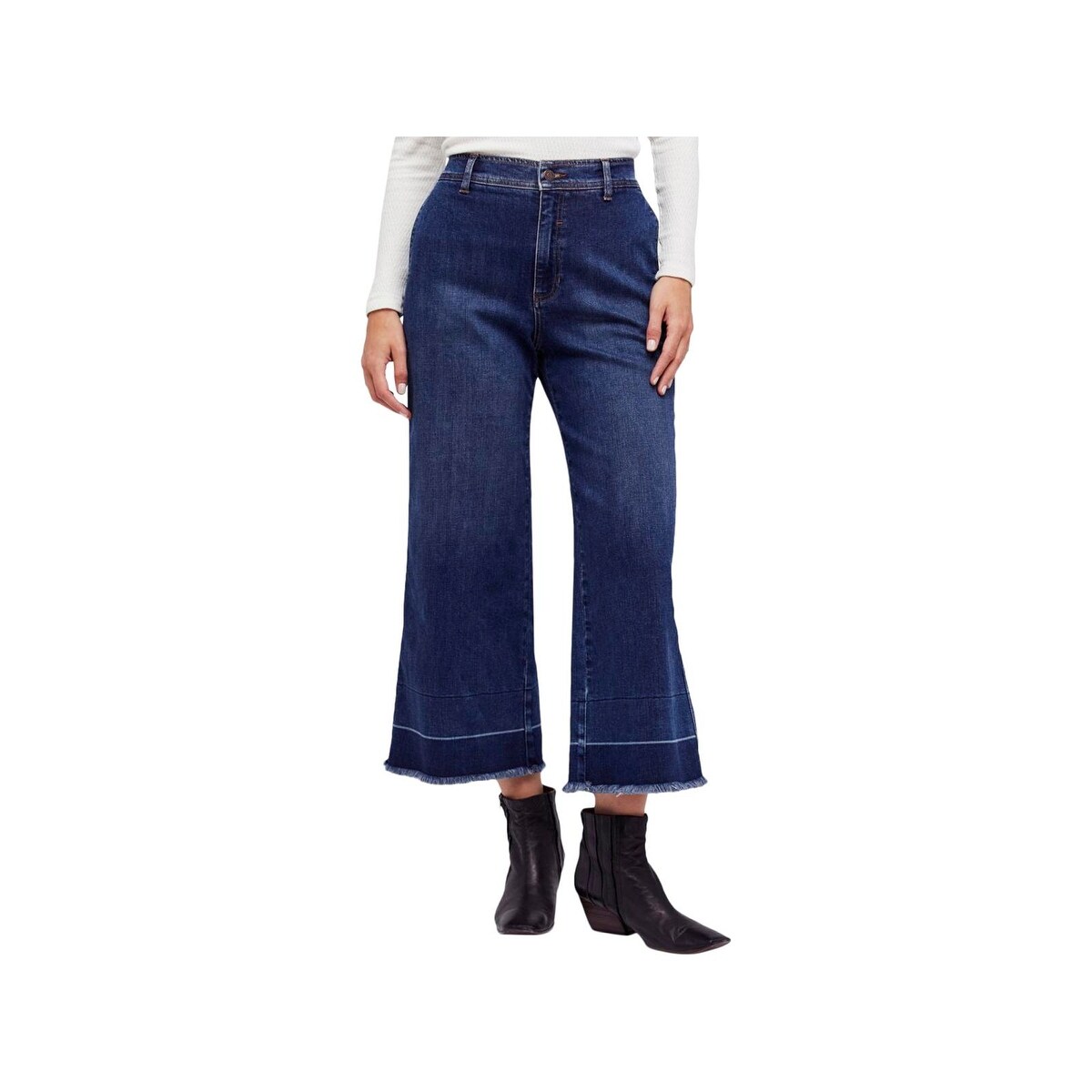 Free People Womens Cropped Mid-Rise Wide Leg Jeans