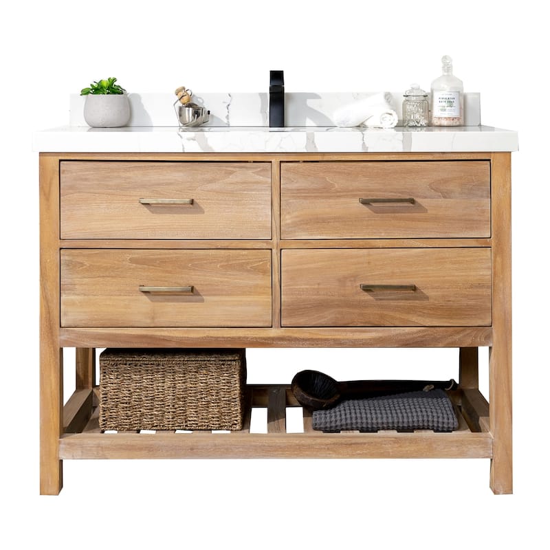 Willow Collections 48 in. W x 22 in. D Parker Solid Teak Single Sink Bathroom Vanity with Countertop