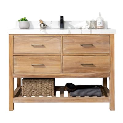 Willow Collections 48 in. W x 22 in. D Parker Solid Teak Single Sink Bathroom Vanity with Countertop