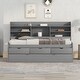 preview thumbnail 3 of 24, Twin Size Wooden Captain Bed with Built-in Bookshelves, Trundle and 3-Storage Drawers, Space-Saving Design, Light Grey