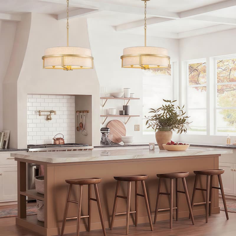 Starsky 4-Light Modern Drum Fabric Kitchen Island Chandelier