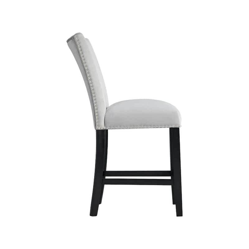 Counter Height Dining Chairs Velvet Set of 2 Gray Nailhead Trim Modern Bar Stools - 42