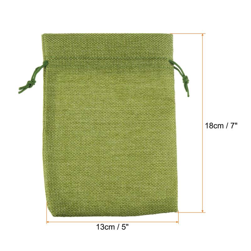 25Pcs Drawstring Burlap Gift Bags 5" x 7" Linen Sack Jewelry Pouches - 5" x 7" - Green