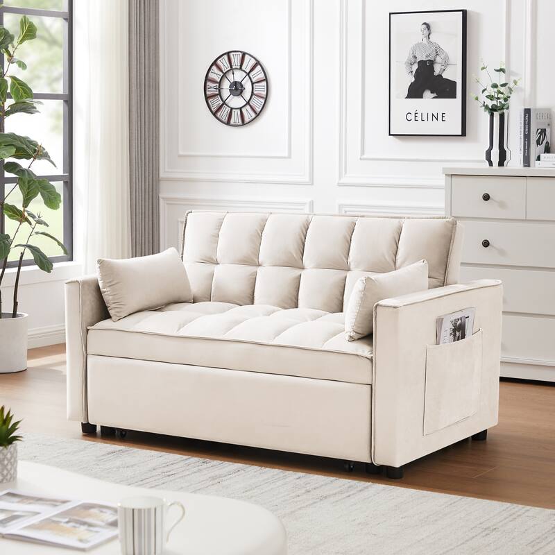 Modern Velvet Loveseat Futon Sofa Couch Pullout Bed,Small Love Seat