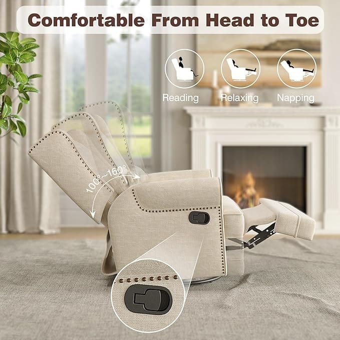 Swivel Recliner Chair with Extra Large Footrest, Grey