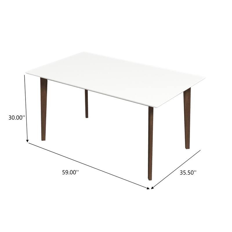 Lindsey Mid-Century Modern Solid Wood Dining Table with White Top and Walnut Legs, 59 inches for Bedroom Hallway, Entryw