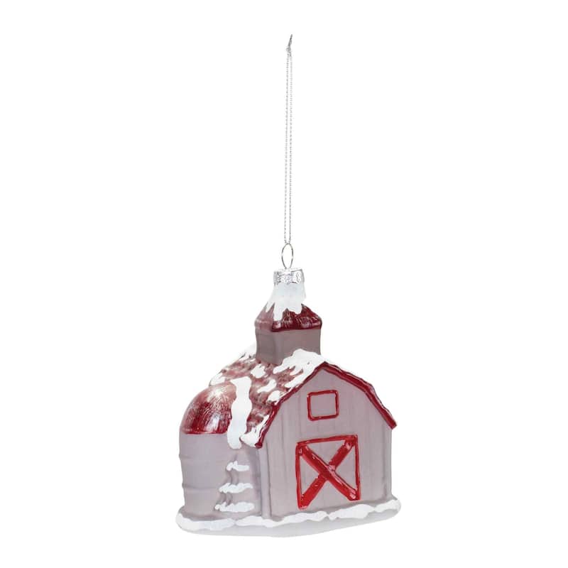 Frosted Barn Christmas Ornaments - 4.75" - Set of 6