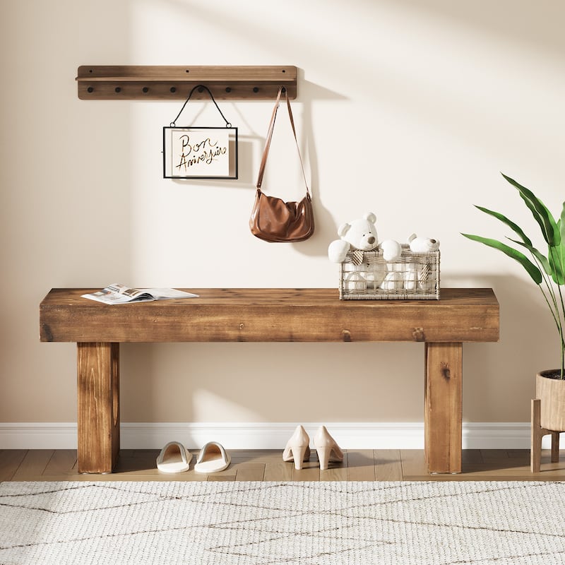 47" Long Solid Wood Shoe Bench