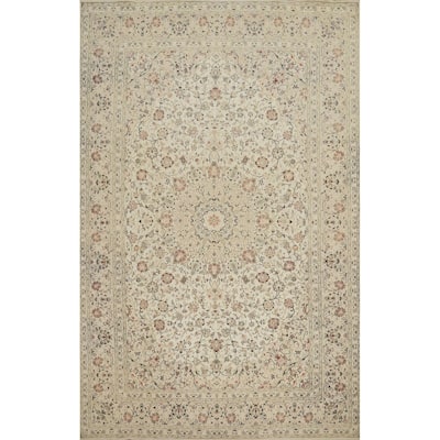 Hand Knotted Oriental 100% Wool Carpet Traditional Floral Beige & Ivories Kashan Area Rug - 13' 1'' X 9' 9''