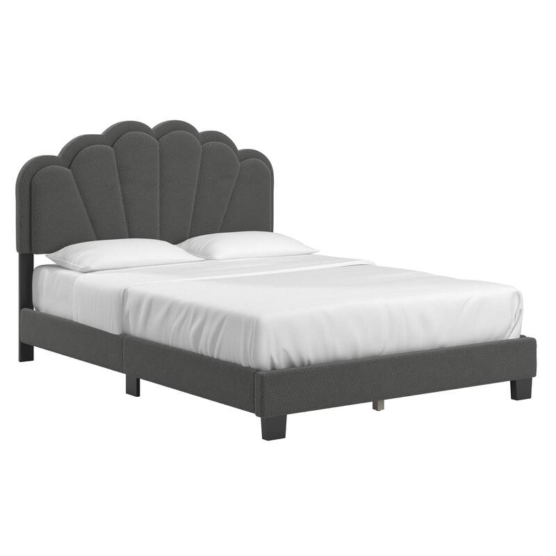 Wacissa LED Headboard Boucle Queen Platform Bed by iNSPIRE Q Modern - Charcoal Boucle