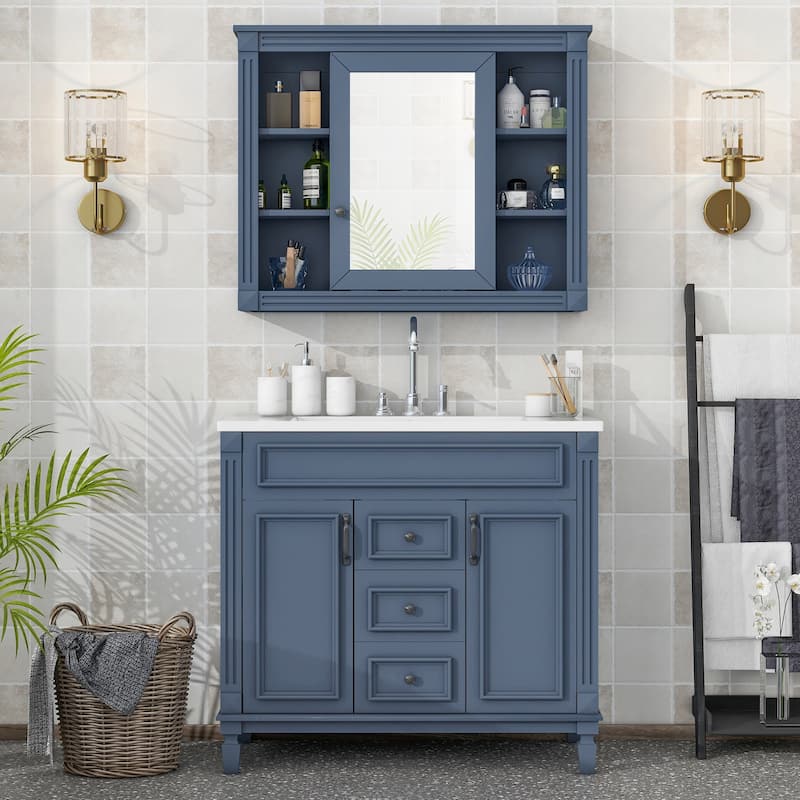 36'' Freestanding Bathroom Vanity Set with Mirror Cabinet