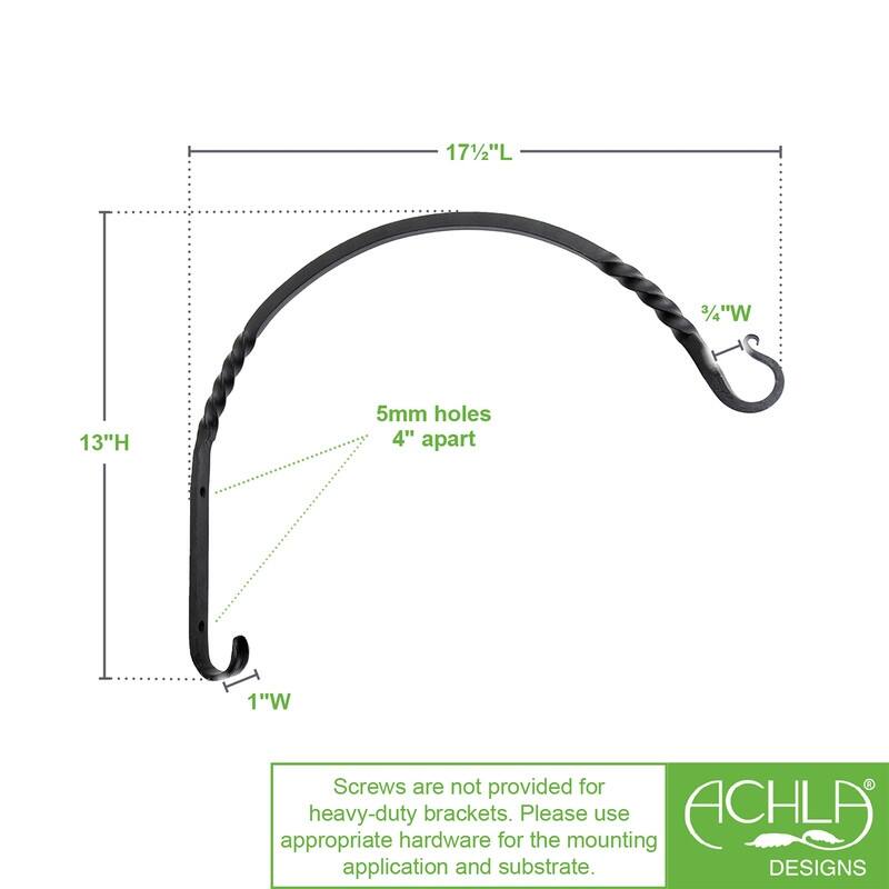 Achla Designs Set of 2 Heavy Duty Arc Wall Brackets, Black Powder Coat Finish