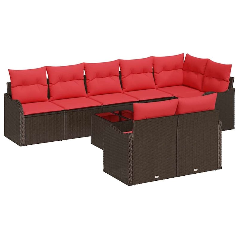 vidaXL 8/9 Garden Sofa Set with Cushions Black/Brown/Grey Poly Rattan - 113.2 x 48.2 x 27.2
