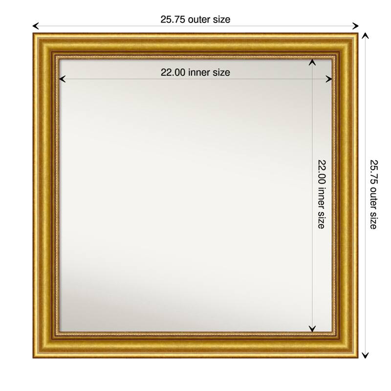 Townhouse Gold Framed Non-Beveled Custom Wall Mirror, Bathroom Vanity Mirror - Outer Size: 25.75 x 25.75