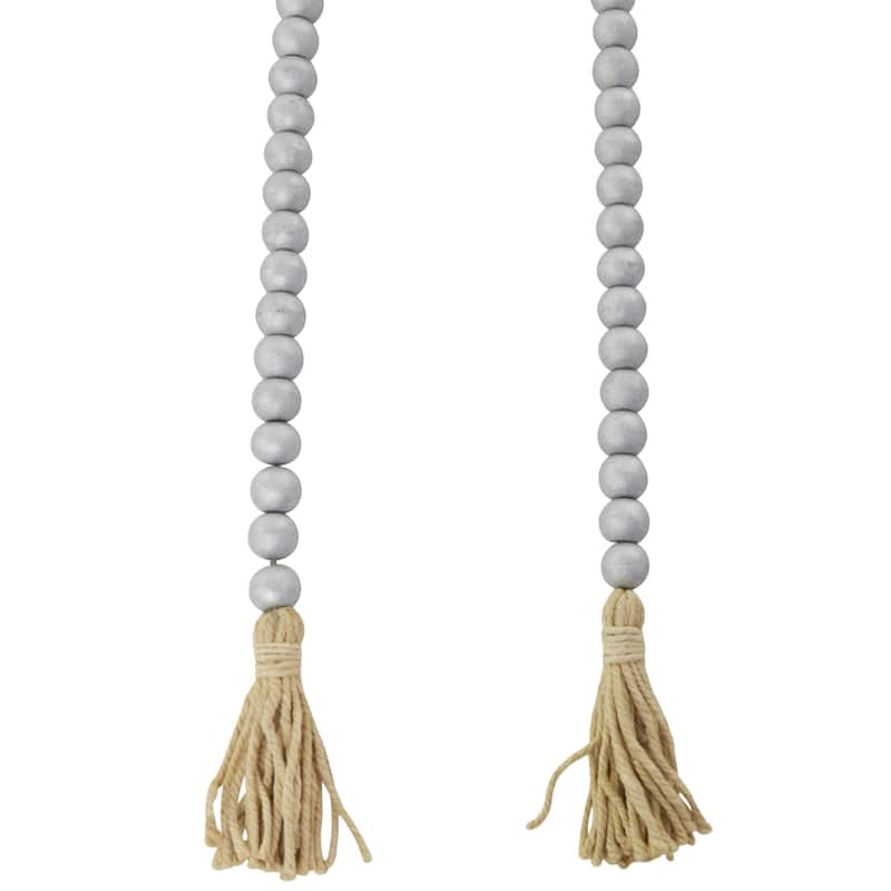 Mango Wood Handmade Round Long Carved Beaded Garland with Tassel - Roche River Decor