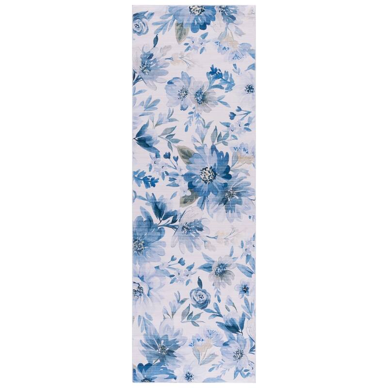 SAFAVIEH Malibu Celestina Machine Washable & Slip Resistant Rug - 2'6" x 8' Runner - Light Blue/Blue