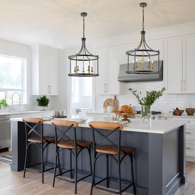 Starsky 5-Light Farmhouse Drum Chandelier With Open Cage - Black&Gold