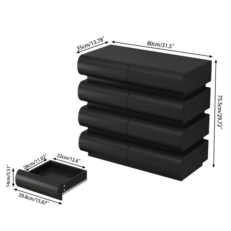 Modern Dressing Table Handleless Dressing with 8 Sliding Drawers Anti-Tip Device, for Bedroom, Black