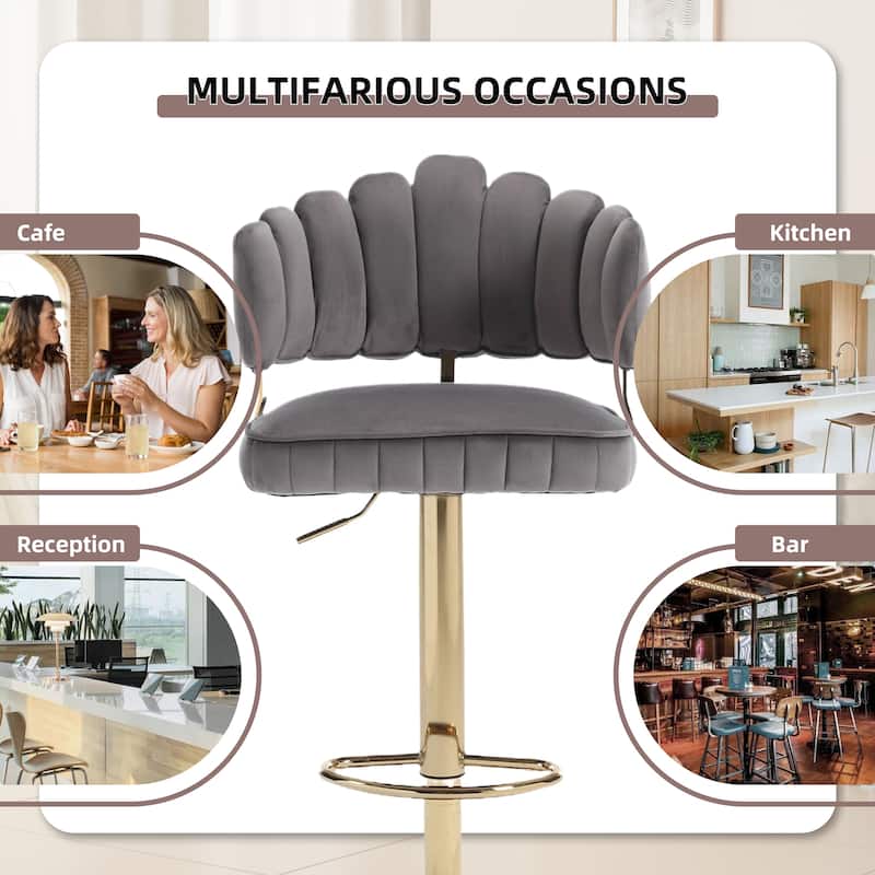 HOMEFUN Velvet Swivel Adjustable Height Scallop Bar Stools With Footrest(set of 2)