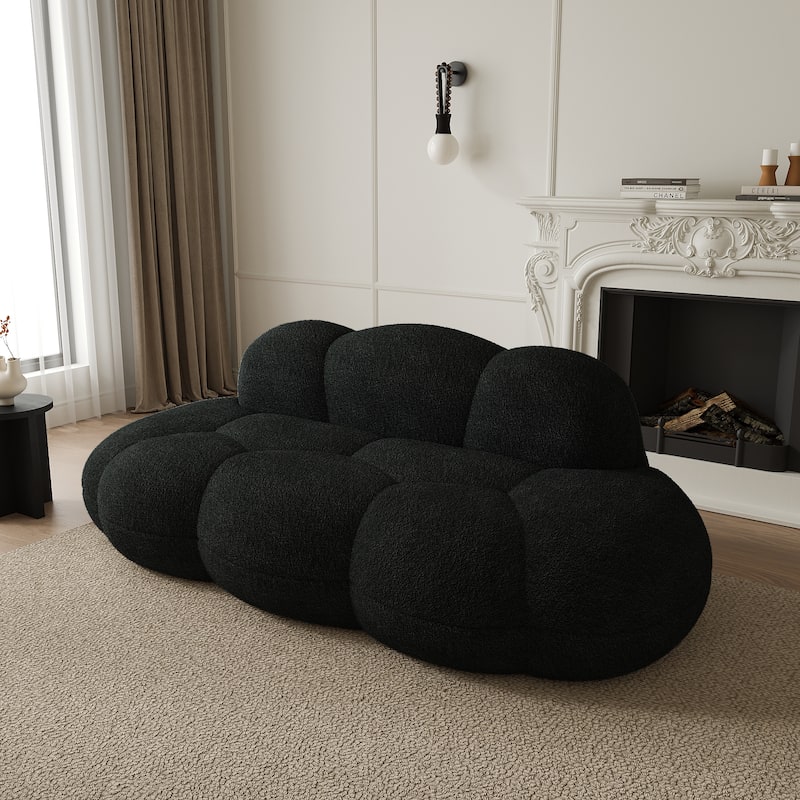 Floor Couch, Modern Loveseat Sofa, Lazy Sofa Round Floor Sofas, Cloud Memory Foam Boneless Couches for Living Room, Apartment - Black