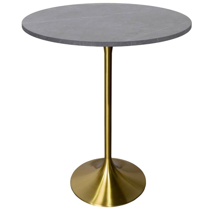 LeisureMod Verve 27" Bar Dining Table with Sintered Stone Round Top in Gold Steel, Gold Marbleized