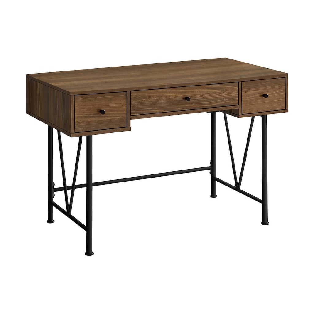 Computer Desk, Home Office, Laptop, Storage Drawers, 48"l, Work, Walnut Laminate, Black Metal, Transitional