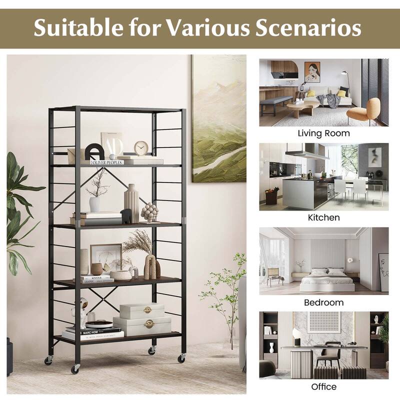 Costway 2 PCS 5-Tier Folding Shelf Free DIY Design Shelving Unit with - See Details