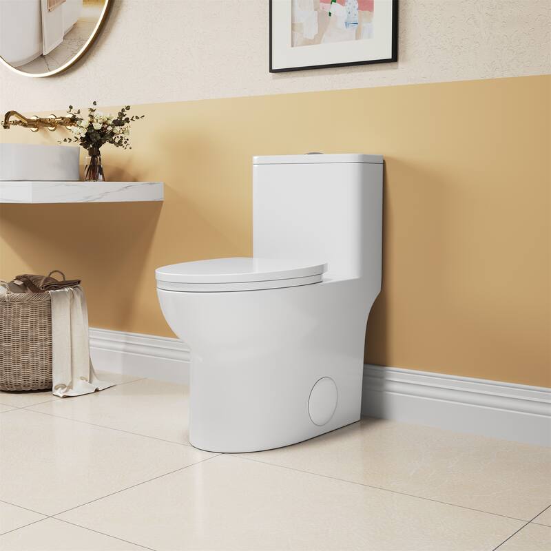 Elongated One-Piece Toilet with Soft-Close Seat