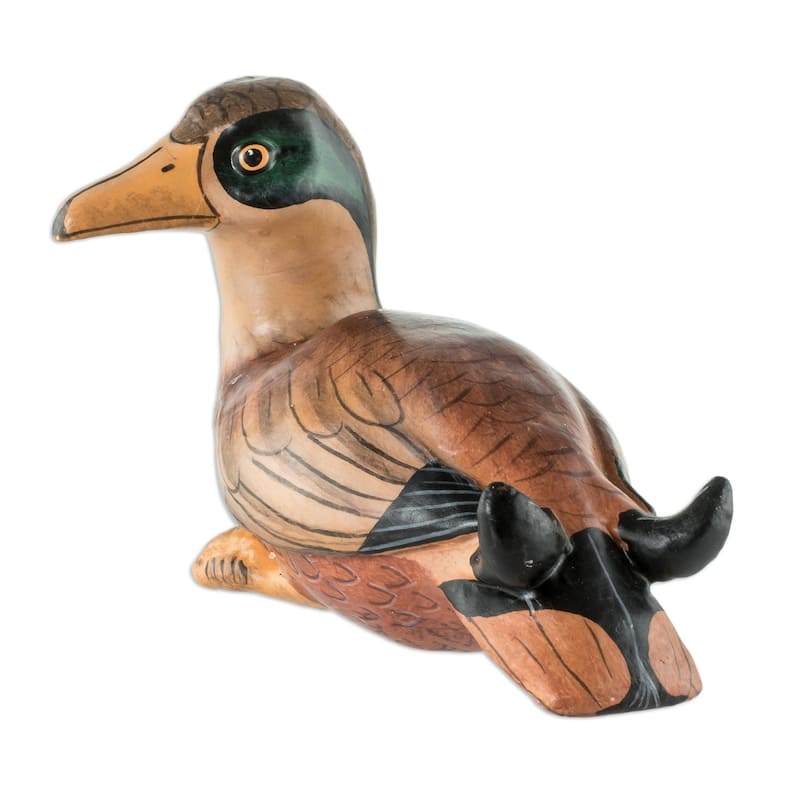 Novica Handmade American Black Duck Ceramic Figurine
