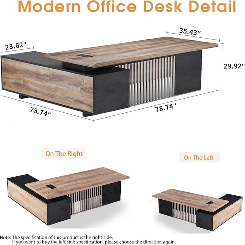 Large L-Shaped Executive Desk with Drawers Cabinet Cable Management