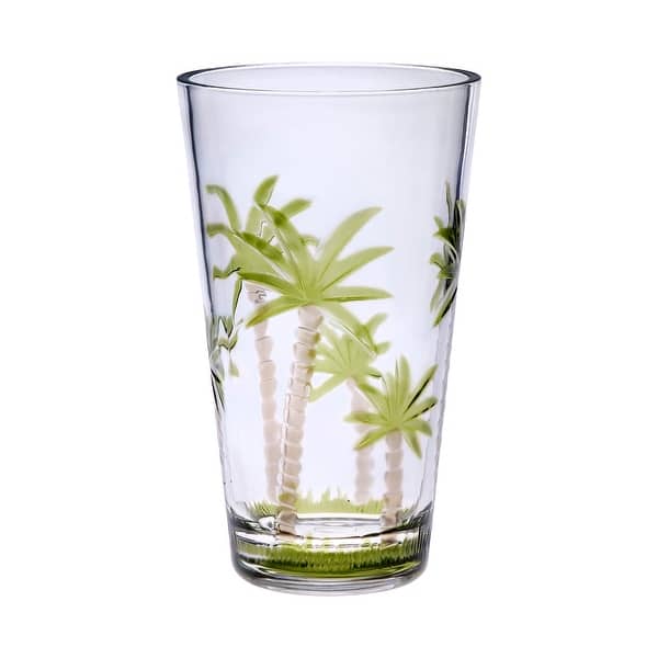 slide 2 of 5, LeadingWare Hi Ball Palm Tree Design Acrylic Drinking Glasses Set of 4 (20oz) - 4.88" W x 4.88" L x 6.38" H Palm Tree Design