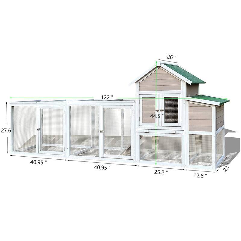 Alvana 122" Wooden Chicken Coops with Locking Nesting Boxes