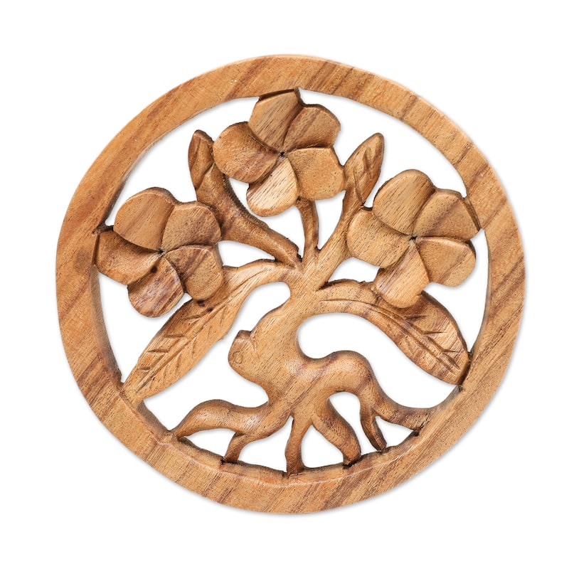 Novica Handmade Little Frangipani Wood Relief Panel