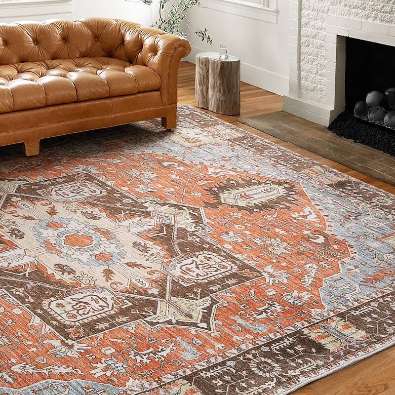 Artistic Medallion Printed Machine Washable Area Rug
