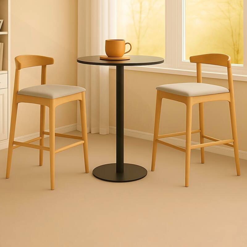 Mid-Century Modern Stools with Sturdy Wood Legs and Comfortable Seats for Various Rooms - Natural and Beige