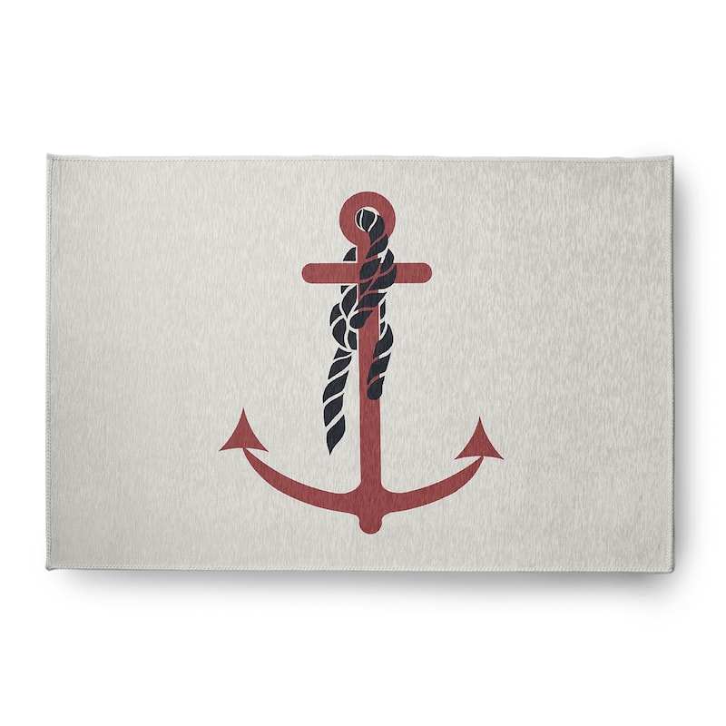 Anchor and Rope Nautical Indoor/Outdoor Rug - Ligonberry Red - 4' x 6'