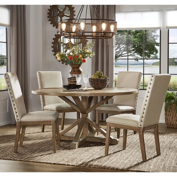 Shop Benchwright Rustic X Base Round Pine Wood Dining Set With