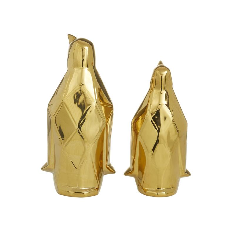 Gold Porcelain Ceramic Penguin Decorative Sculpture (Set of 2)