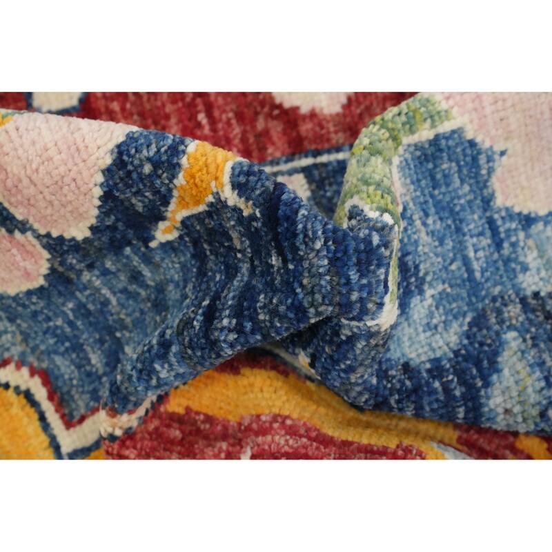 Hand Knotted Oriental 100% Wool Carpet Transitional Floral Navy Blue & Blues Oushak Area Rug - 6' 6'' X 4' 11''