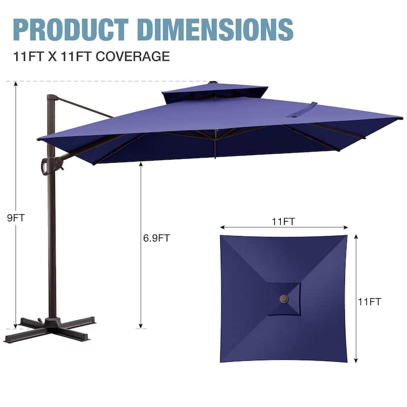 VredHom Dual Top Wind Vent 11x11Ft Offset Cantilever Patio Umbrella