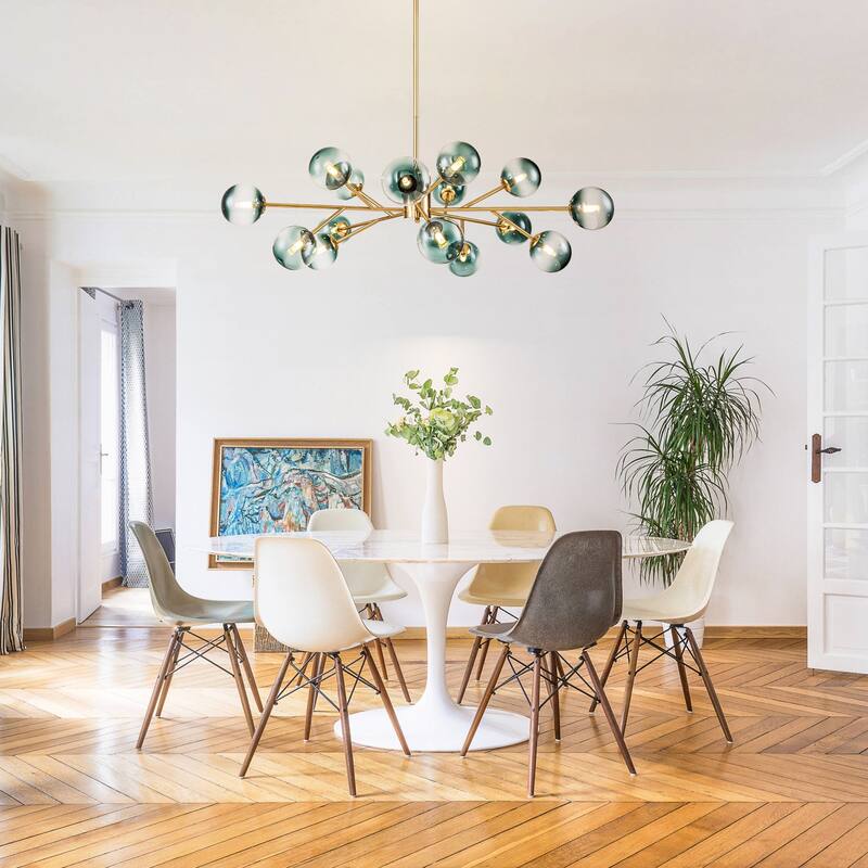 15-Light Modern Linear Sputnik Kitchen Island Light Branch Cluster Glass Globe Bubble Chandelier