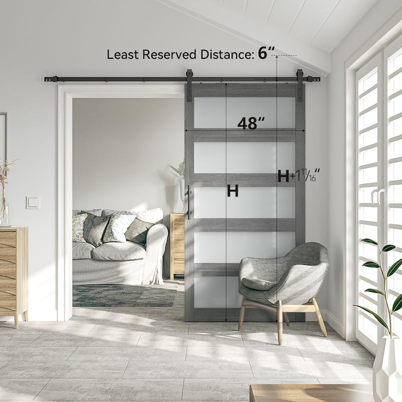 Sanding 30in./36in./42in.x 84in. 5 Frosted Glass White/Grey PVC Surface MDF Sliding Barn Door With Hardware Kit
